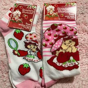 Strawberry Shortcake Women's Crew Socks - Pink and White